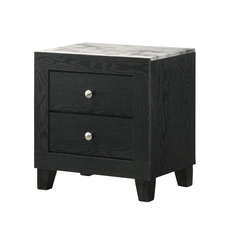 Ensemble de chambre à coucher à panneau moderne avec finition noire, 6 pièces, Très grand lit