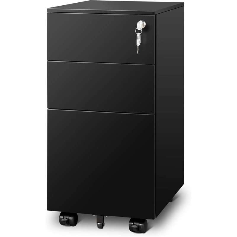 11.8 Inch Small File Cabinet With 3 Drawers, Rolling Filing Cabinet, Black
