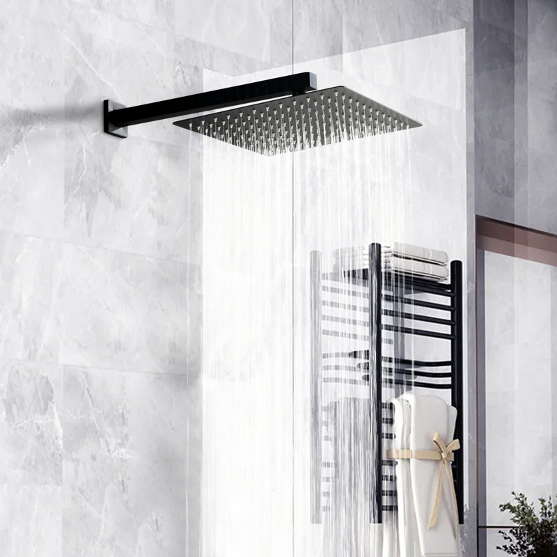 12 Inches Wall Mounted Rain Shower Head,Square Showerhead With Shower Arm,Stainless Steel,Brushed Nickel, Matte Black