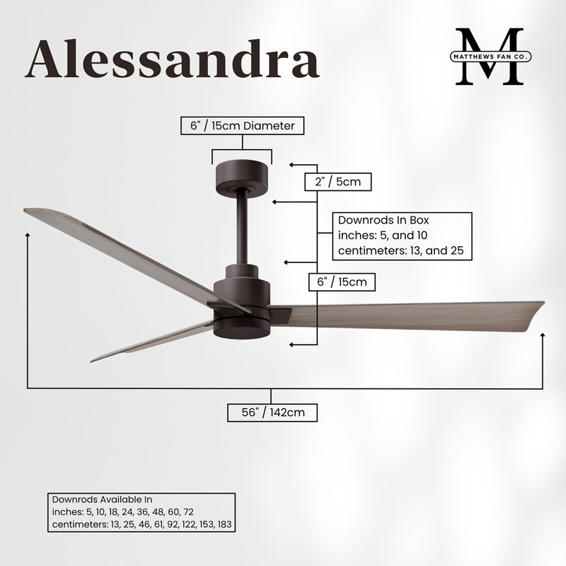 Alessandra Outdoor Downrod Ceiling Fan, Gray Ash Tone, Textured Bronze