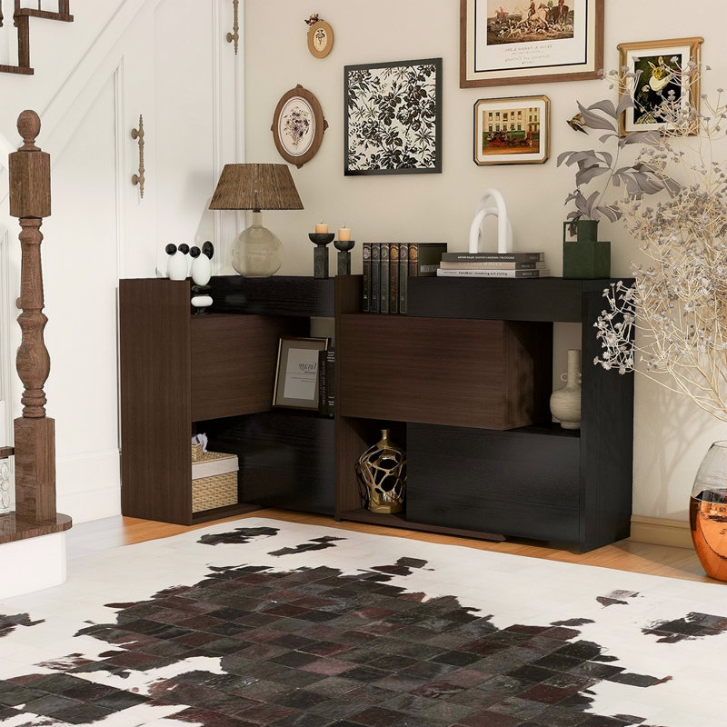 Ensemble de 2 armoires de rangement multifonctionnelles de 32,5 po à 58,8 po de largeur, buffet avec tiroir, armoire d'angle pour décoration de fenêtre de 44 po de hauteur, salon, couloir, entrée, cuisine et bureau
