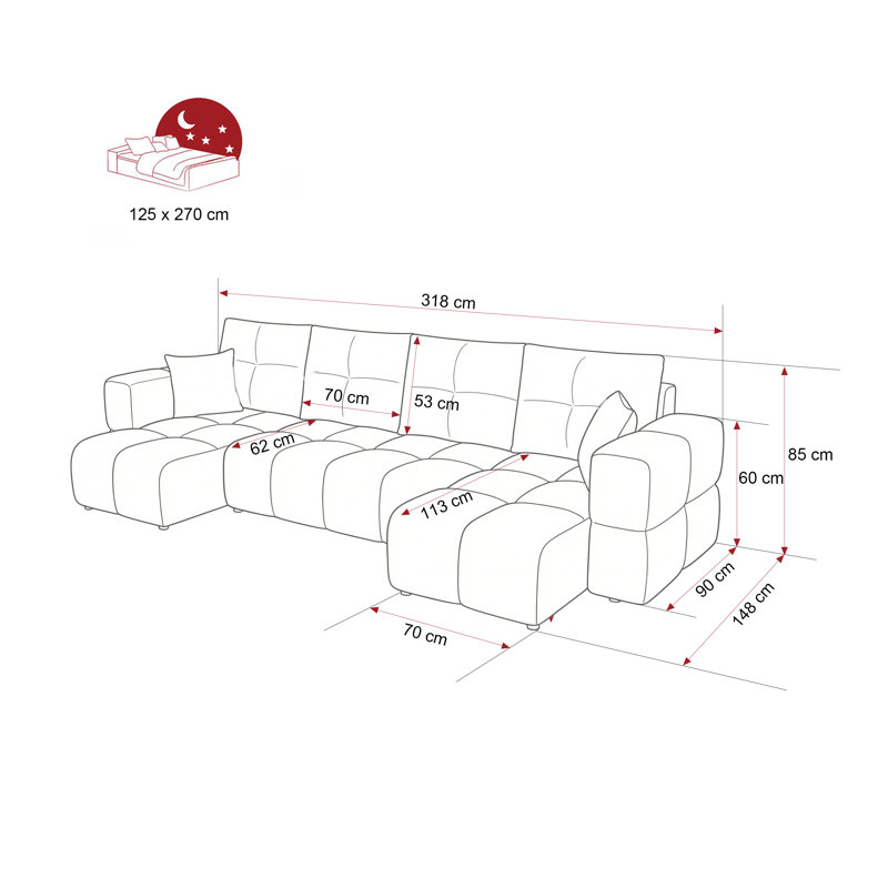 6 Seater Sofa Bed, Light Grey