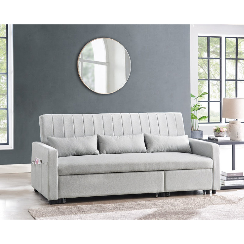Krisheena 3 Seater Linen Velvet Sofa Bed, Grey Linen