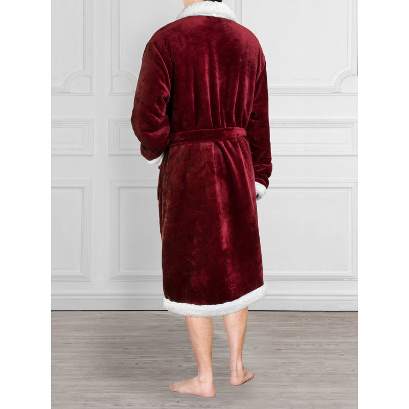 Peignoir en molleton mi-mollet avec poches, Vin