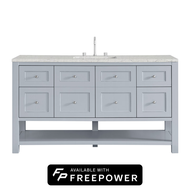 Breckenridge 60"W Single Vanity W/ Freepower Wireless Charger, Serenity Blue, Eternal Jasmine Pearl