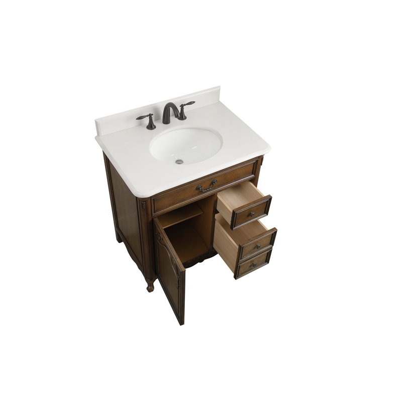 Ensemble de meuble-lavabo simple 32 po Angelique, Blanc pur, Chêne foncé