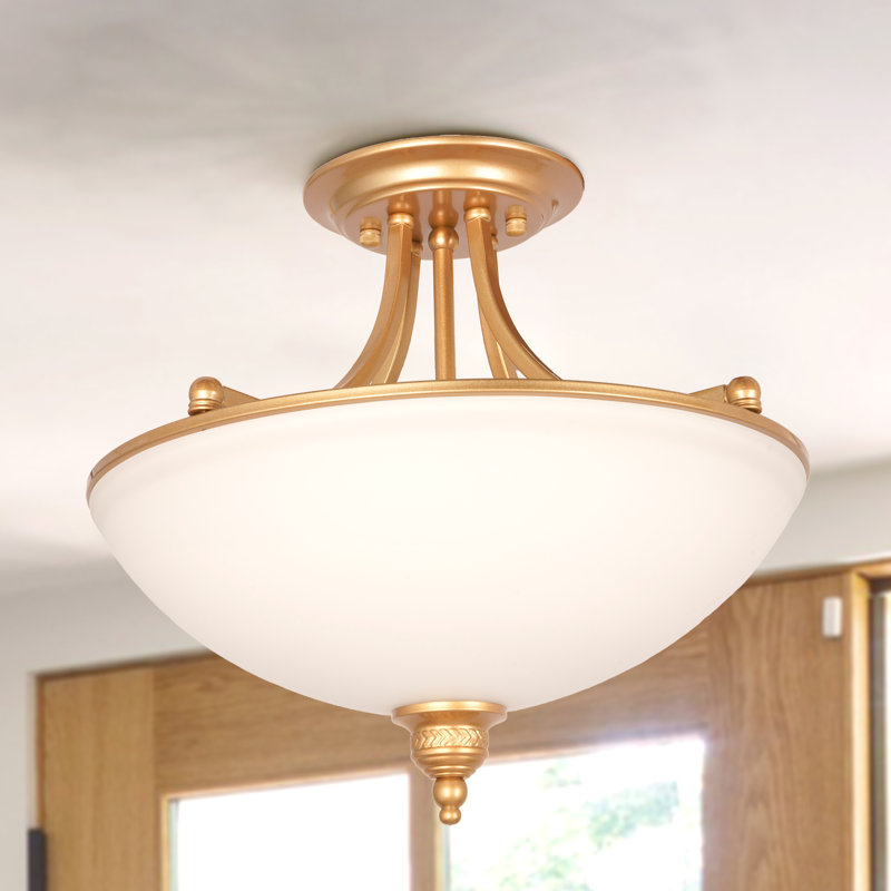 4 - Light Modern Dimmable Semi Flush Mount With Frosted Glass Bowl Shade (Bulbe Include)