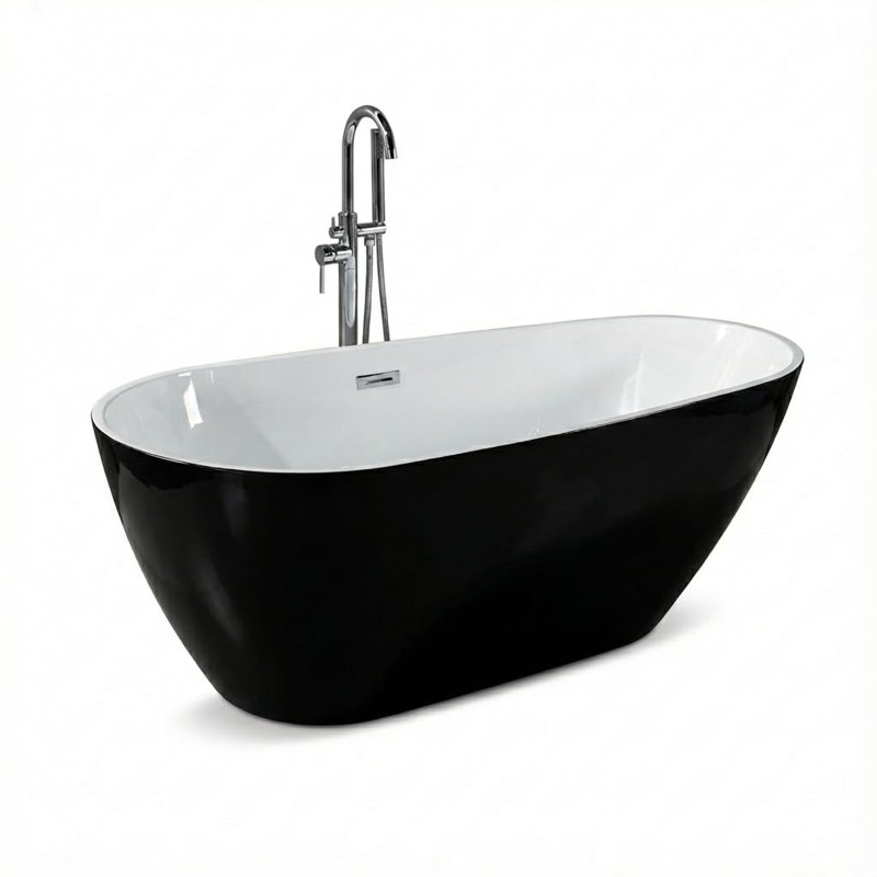 Deep Freestanding Acrylic Bathtub with Chrome Drain, Ergonomic Shape Tub for Bathroom
