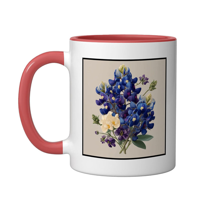 Bluebonnet Flower Bouquet Ceramic Mug, 11oz, Red