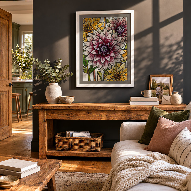 Dahlia Study Botanical - Print, A2 - 59.4 x 42.0 cm, White