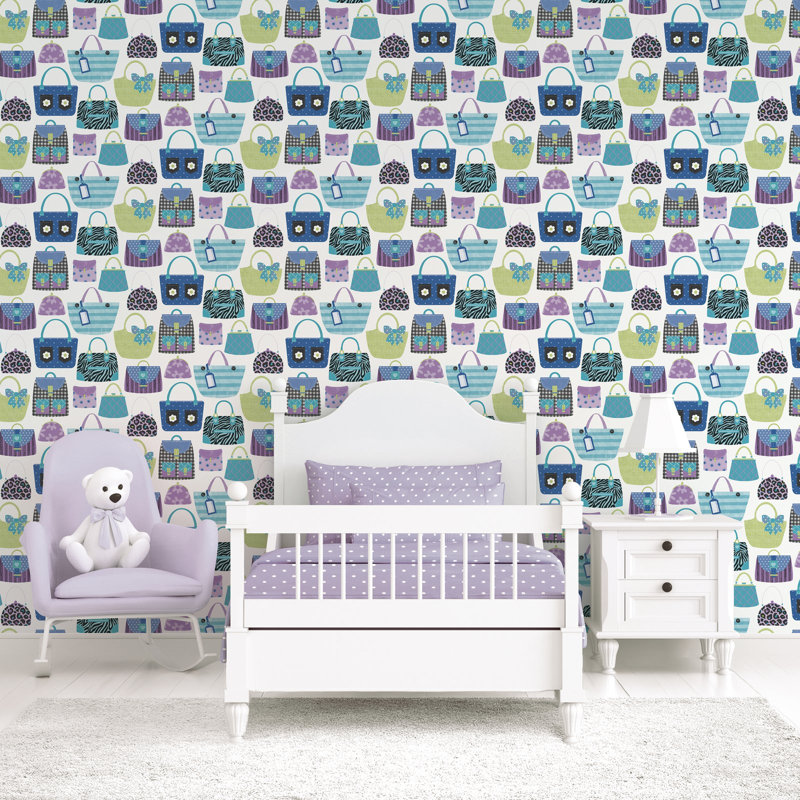 Kids and Teens Collection Purses Wallpaper Roll, Blue/Purple