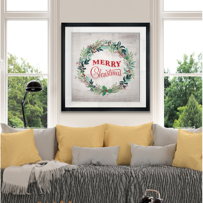 « merry christmas couronne », art textuel, H 16 po x l 16 po x P 1,5 po, Cadre noir