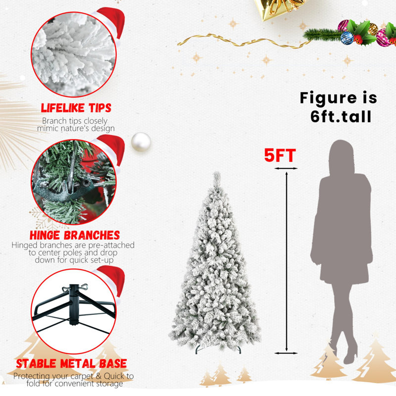 5FT White Flocked PVC Pre-Lit Christmas Tree