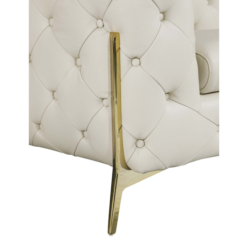 Causeuse en cuir italien 100% Global United, Beige, Doré