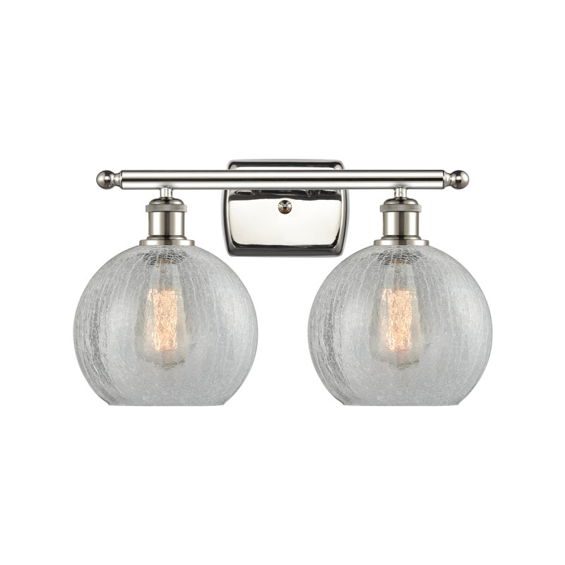 Baptista 2 - Light Dimmable Vanity Light, 6 Watt Vinage LED Bulb, Clear Crackle, Polished Nickel