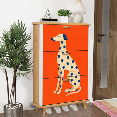 Armoire de rangement pour chaussures avec 3 tiroirs rabattables pour un élégant support à chaussures orange pour chien
