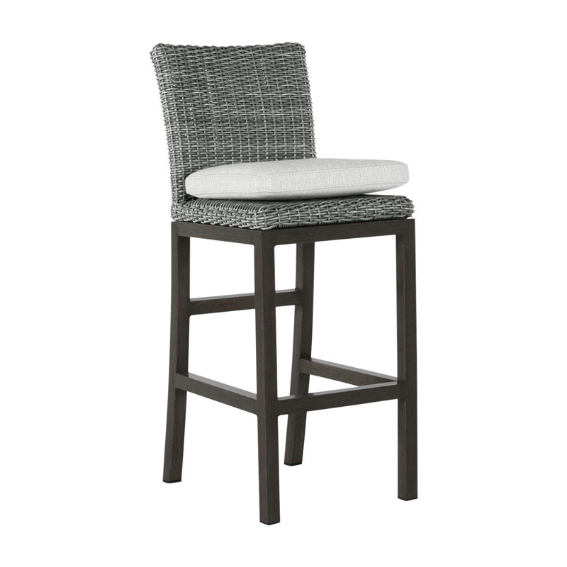 Rustic 30.5" Patio Bar Stool with Cushion, Welt, Slate Gray, Bali Pearl