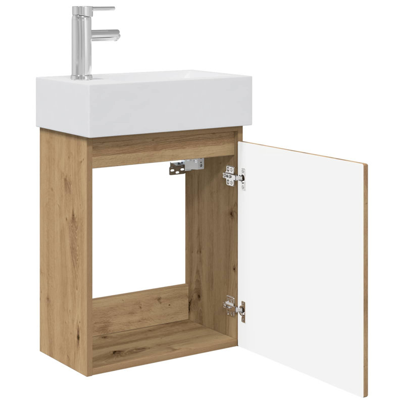 Single Bathroom Vanity with Ceramic Basin, Artisan Oak