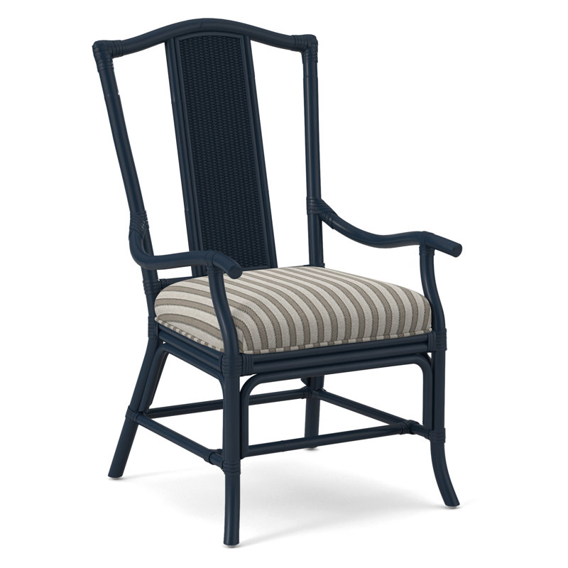 Drury Lane Slat Back Dining Arm Chair, Navy, Light Blue Performance Fabric; 0851-55