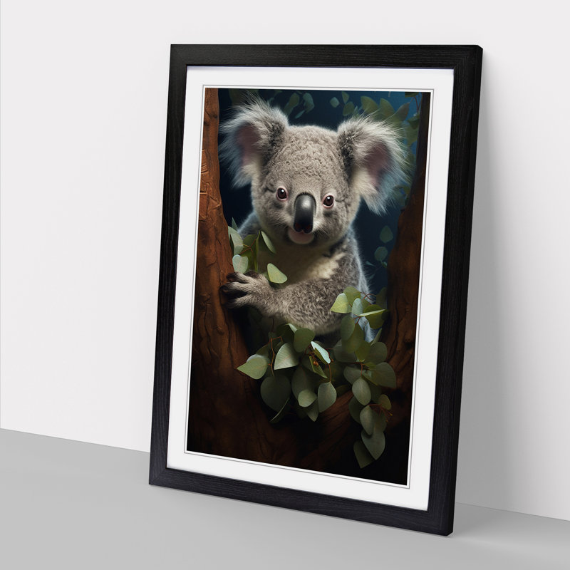 Koala Bear Conceptual - Single Picture Frame Print on Wood, Black, 34cm H x 25cm W x 2cm D