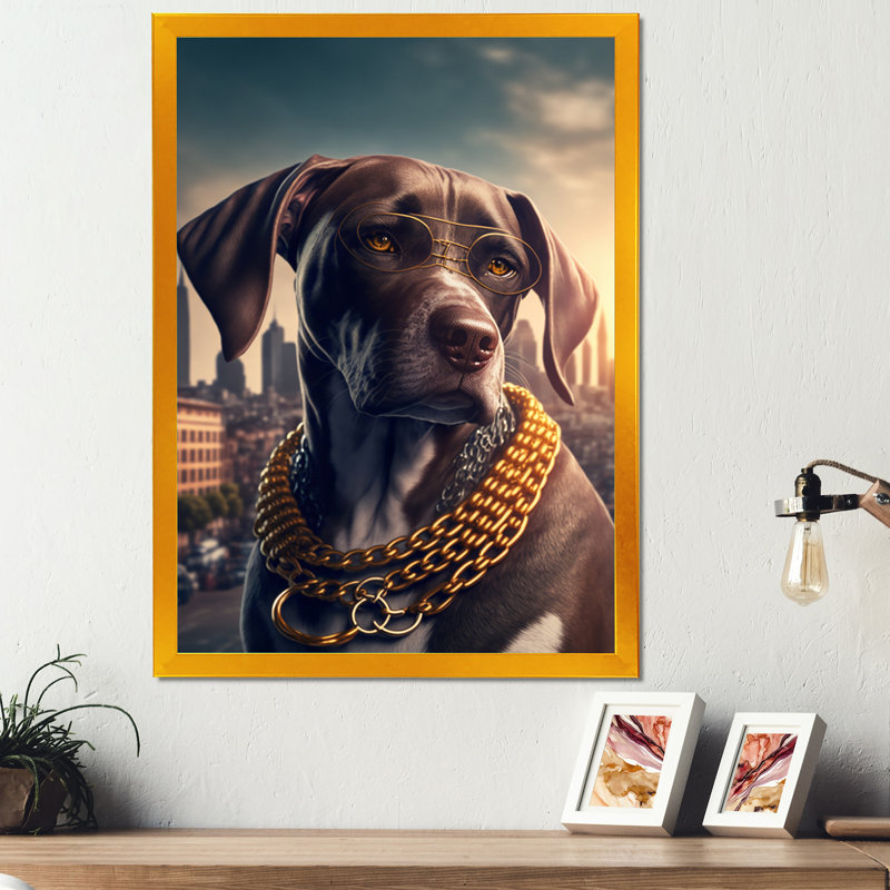 «German Shorthaired Pointer Gangster in NYC», impression sur toile, Impression dorée sur toile encadrée