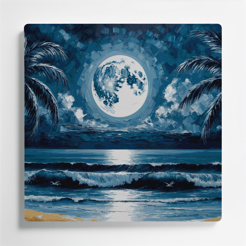 Art mural hawaïen lune en métal gris sur l'eau, H 12 po x l 12 po