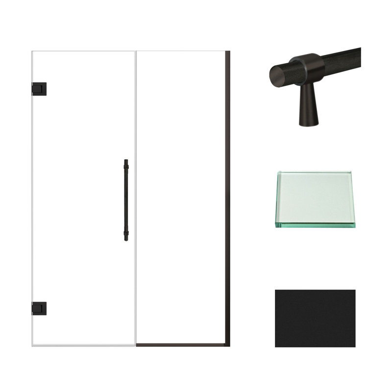Porte de douche à charnière avec verre transparent l 48,5 po x H 76 po Transolide Elizabeth, Noir mat