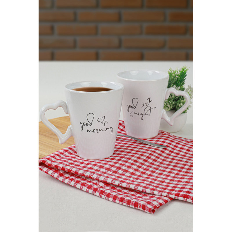 Ensemble de 2 tasses à café en céramique, blanc, 3,5 x 4 x 4 pouces | 100% céramique antibactérienne, capacité de 9,5 oz liq. Facile à nettoyer, résistant aux chocs thermiques | Va au lave-vaisselle (jusqu'à 140 ° F), parfait pour un usage quotidien
