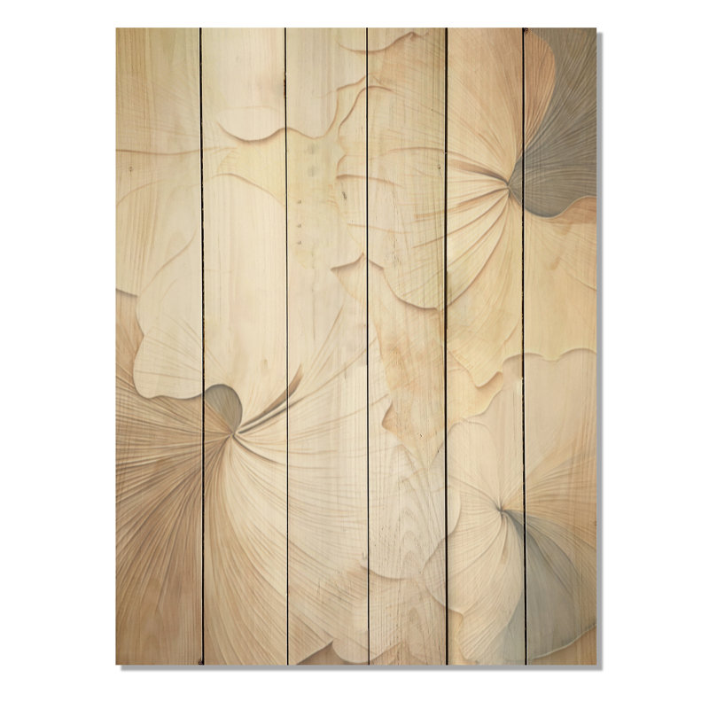 Beige Minimalism Elegance In Bloom - Flowers Wood Panel Wall Art On Natural Pine Wood, 32" H x 24" W