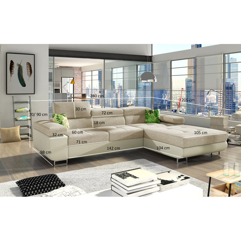 Marni 4 Seater Sofa Bed, Light Grey, Right Hand Facing