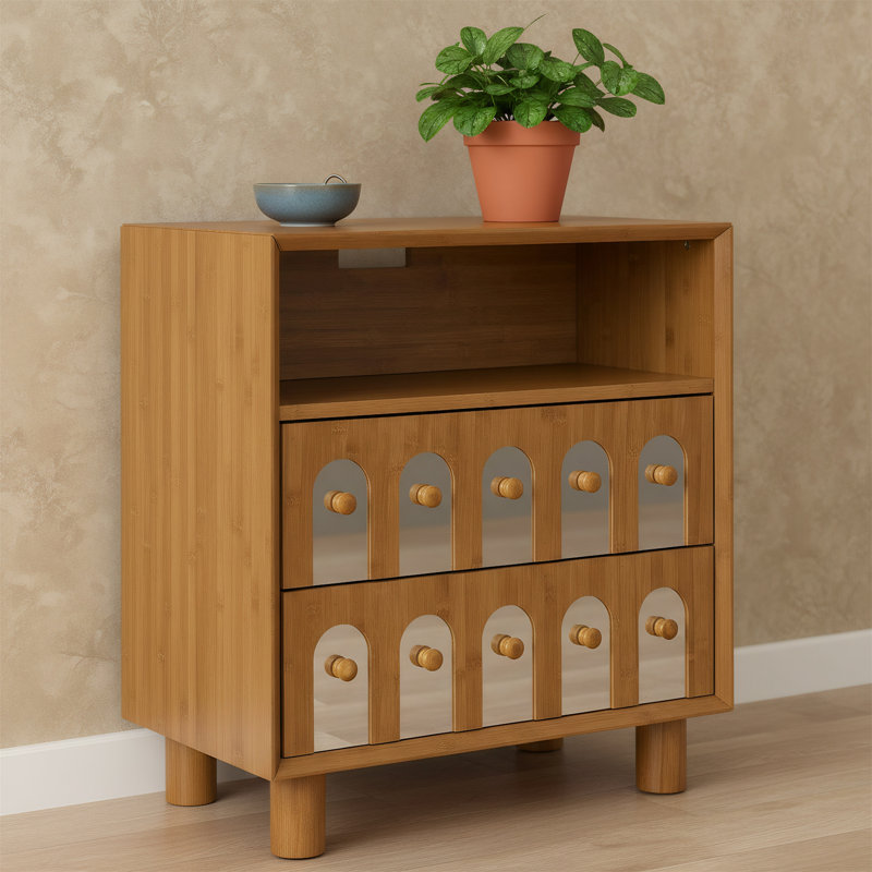 Bedside Table With Two Drawers And Charging Station, Natural