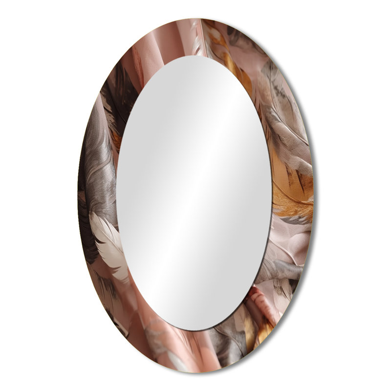 Gold Glamorous Feathers Of Boho Fantasy II - Gold Oval Wall Mirror Decor, 36" x 24"