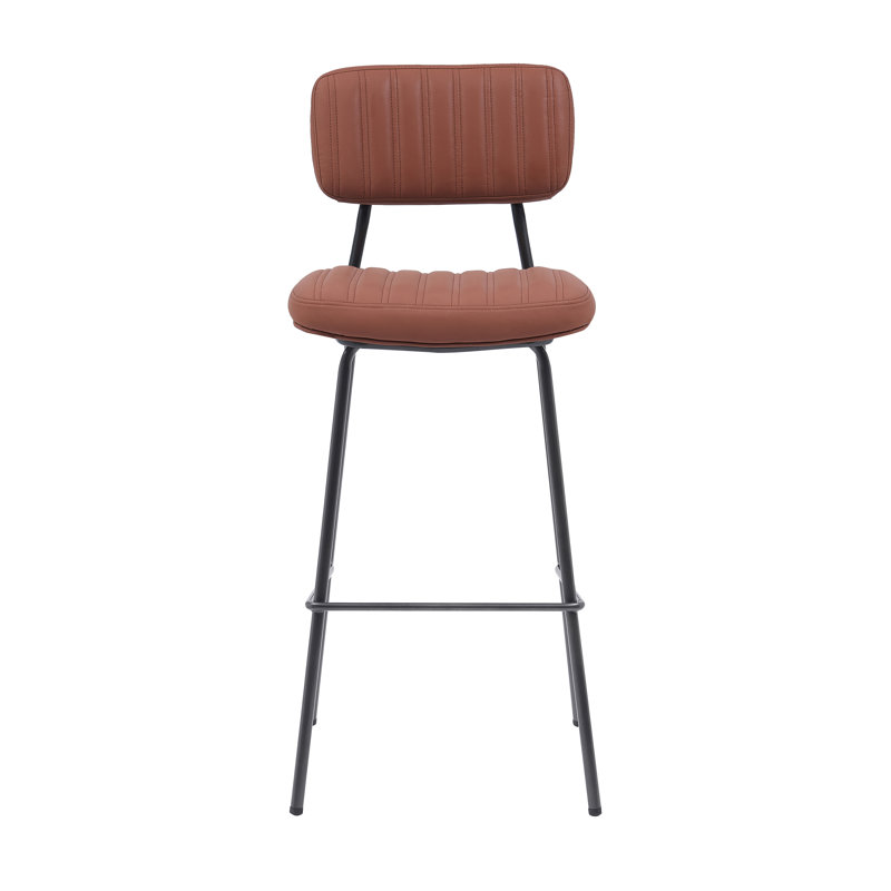 Bar Stool, Retro Style, Metal Frame  Padded Seat Back Tall 76cm Seat Height for Bar, Tan