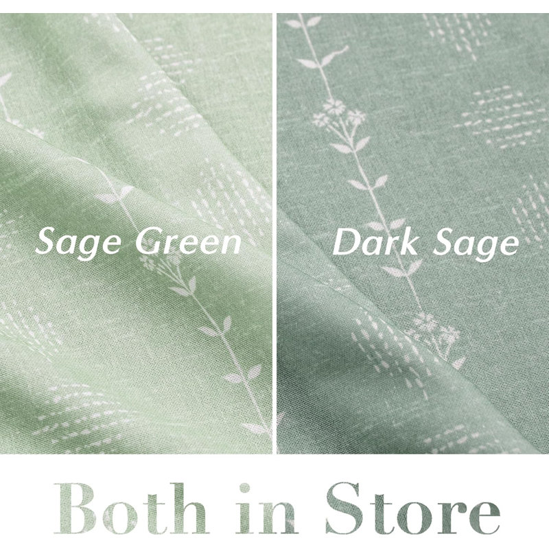 Neutral Curtains For Living Room,Floral Pattern Linen Sheer Country Boho Block Print Farm House Curtains 2 Panels Set, Green