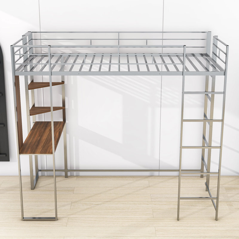 Lit mezzanine simple avec bureau et tablettes Rosina, Argent