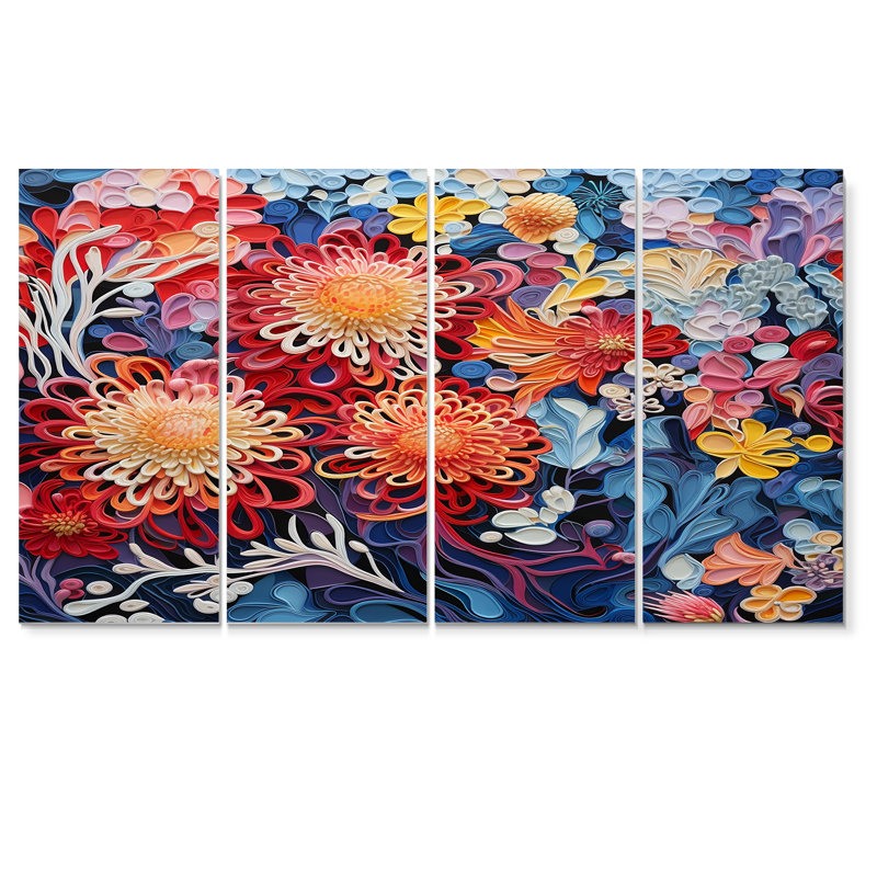 Gearldine - Dahlia, art mural 4 pièces, H 28 po x l 48 po
