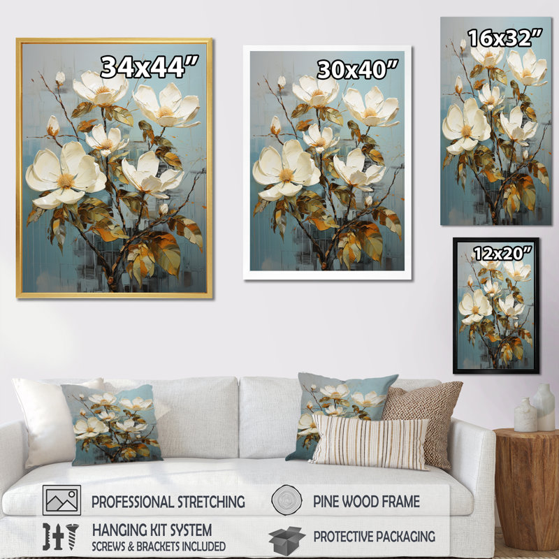 «White Green Magnolias Southern Charm Patchwork» sur toile, H 40 po x l 30 po x P 1,5 po, Toile tendue