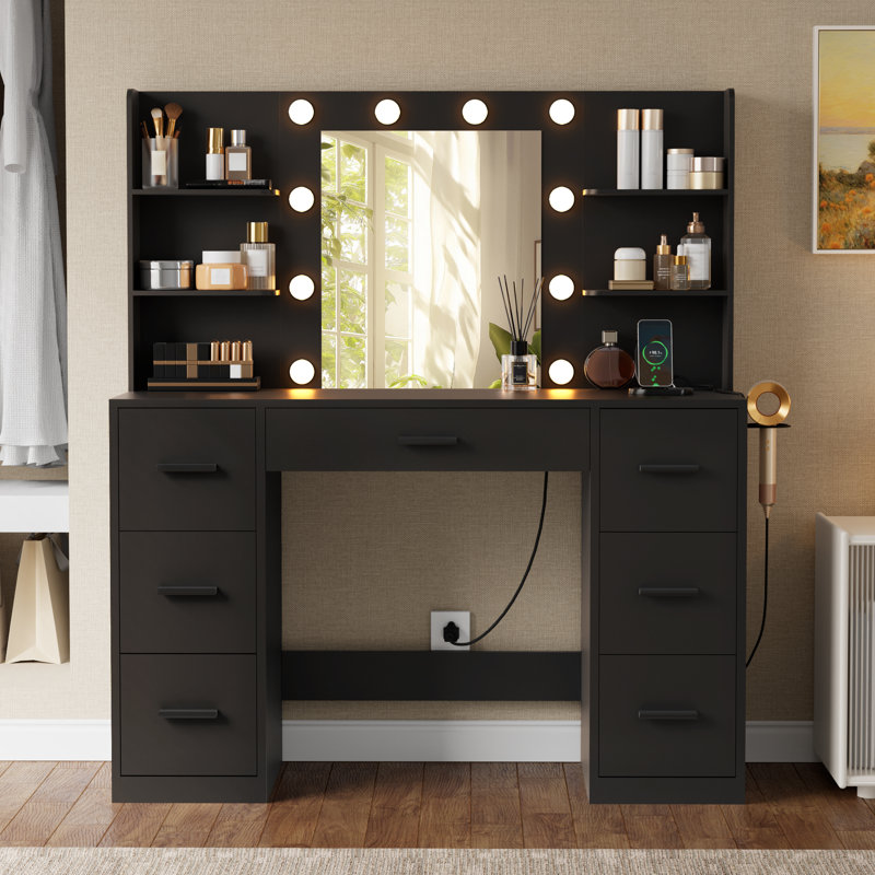 Ragin Makeup Vanity With Usb Power Outlet And 3 Modes Adjustable Brightness Light, Black