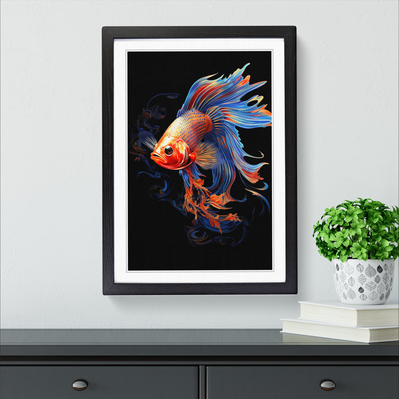 Fish Digital No.2 - Framed Print, Black, 34cm H x 25cm W x 2cm D