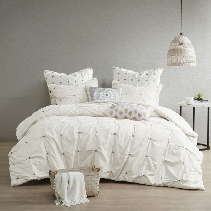 Édredon blanc à broderie élastique - Literie 3 pièces très grand / très grand lit, Édredon très grand + 2 taies décoratives