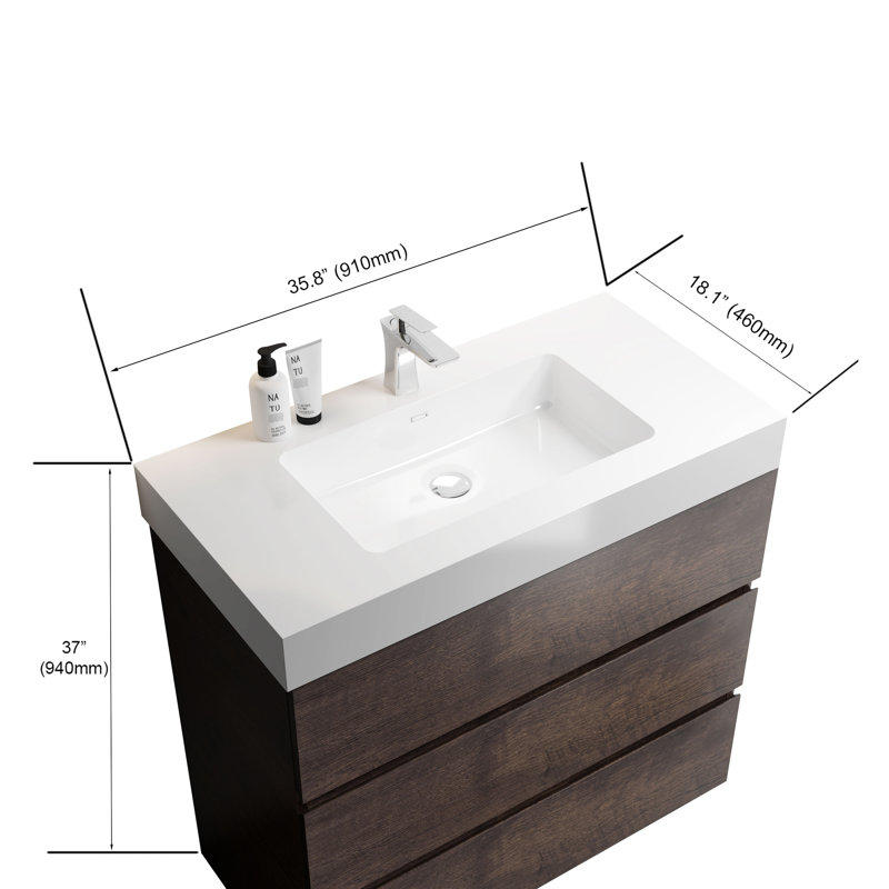 Meuble-lavabo de salle de bain 36 po - Noyer, lavabo blanc, rangement spacieux, lavabo moderne élégant, intégrale de finition, thème