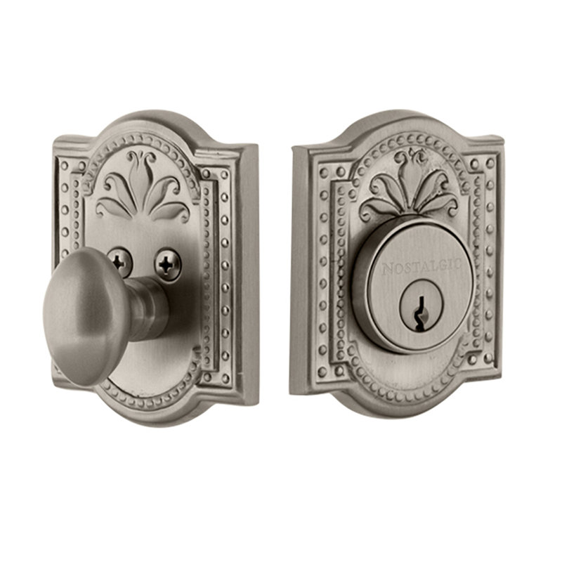 Nostalgic Warehouse Meadows Plate Single Cylinder Deadbolt, 2.75, Satin Nickel