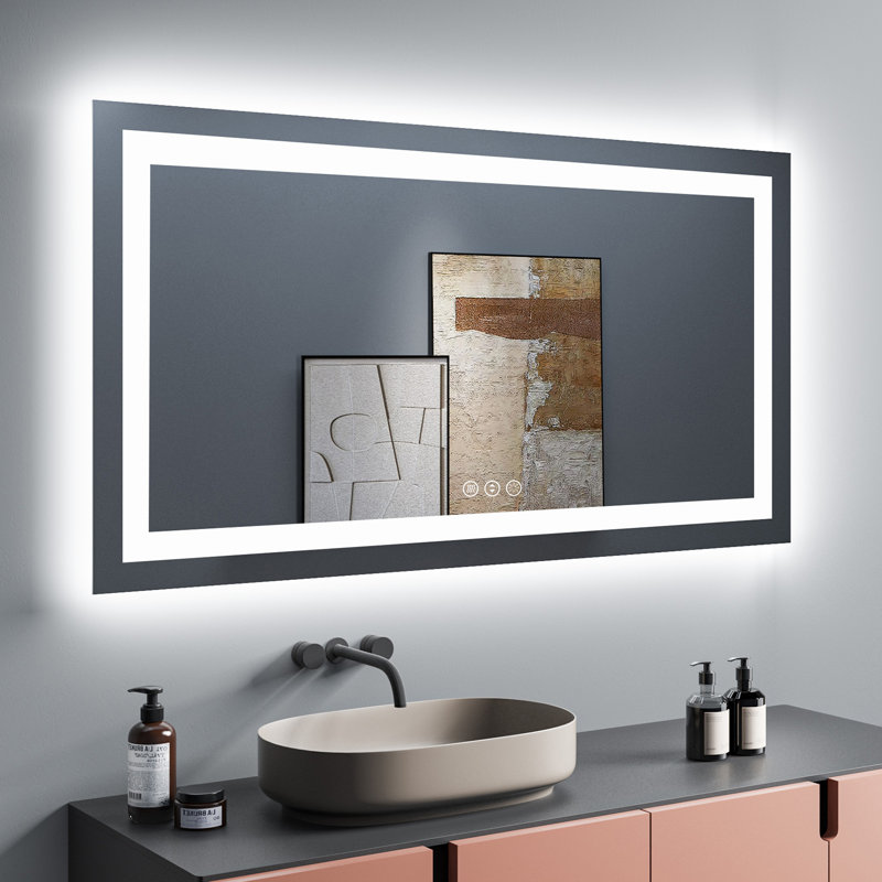 Akilan Frameless LED Vanity Mirror with Front-lit and Back-lit, Memory Function, 3 Color Temperatures & Dimmable Light, Anti-fog Tempered Glass ETL Mirror