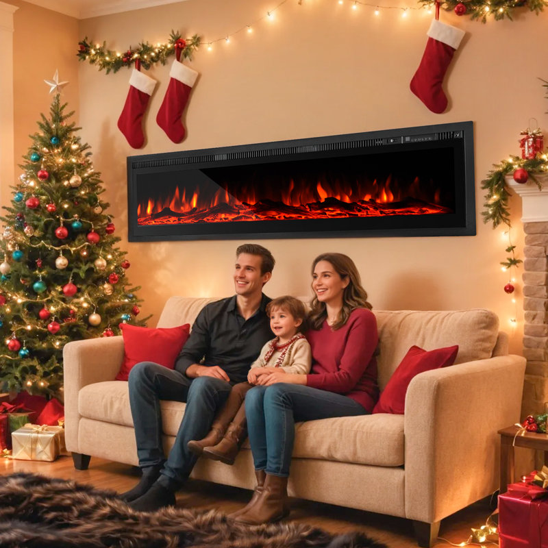 17 Stories Black Electric Fireplace Insert, 34cm H x 101.6cm W x 16.5cm D