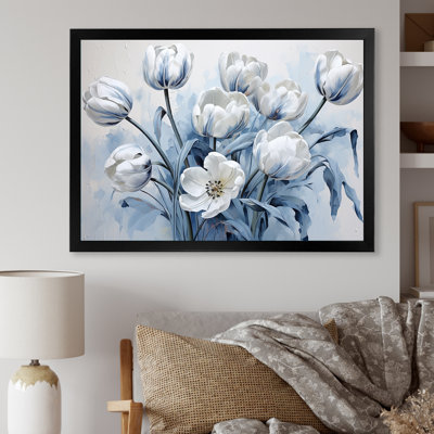 " Minimalism Blue And White Tulips Brushstrokes "