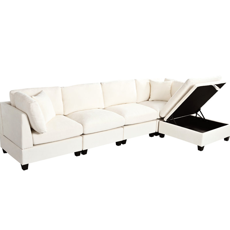 5 avec porte-gobelets cachés et rangement pour appartement, beige, cadre, ultra-confortable, repose-pieds rembourrés en tissu doux, beige, salon