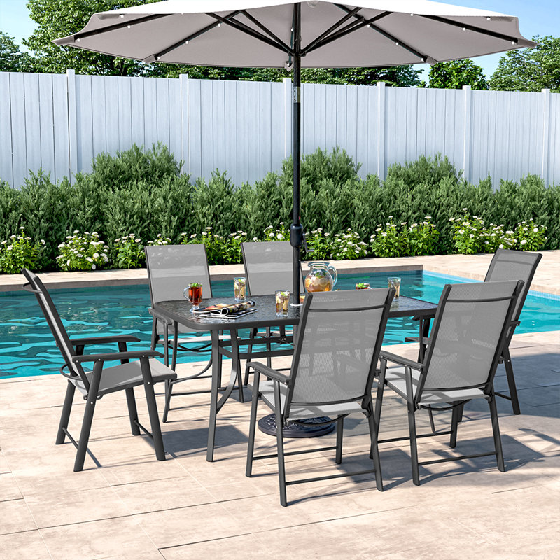 Karna 6 - Person Patio Dining Set with, Black, 150cm