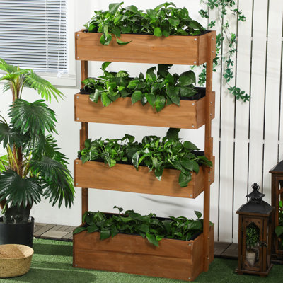 Lit de jardin vertical - Jardinière en bois orange à 4 niveaux pour herbes d'extérieur