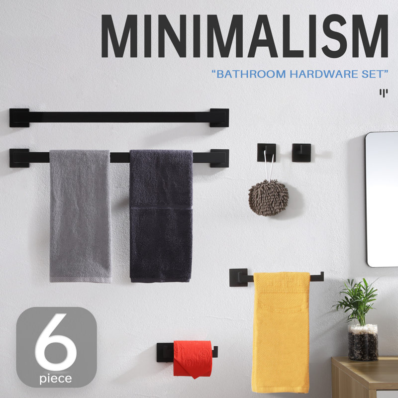 6-Piece Bathroom Towel Holder Set, Matte Black