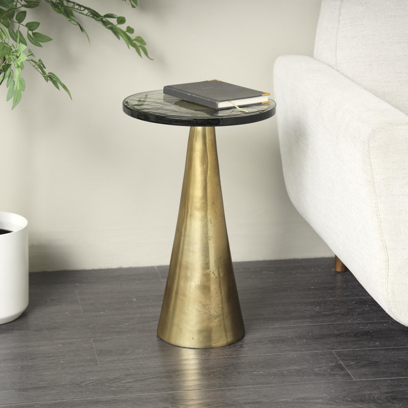 Sherborn Glass Top End Table, Gold, 21.65" H x 13.55" W x 13.55" D